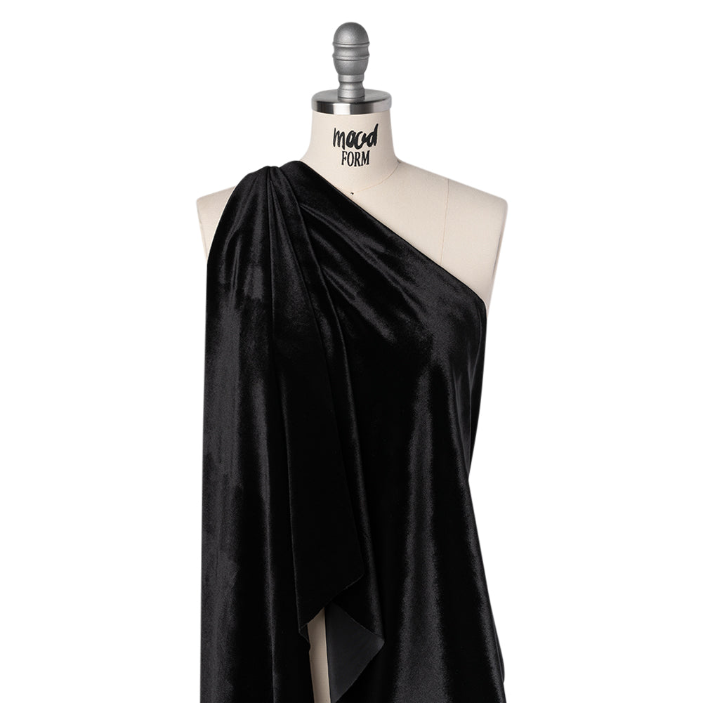 Stretch Polyester Velour - Black - Designer Deadstock Drape
