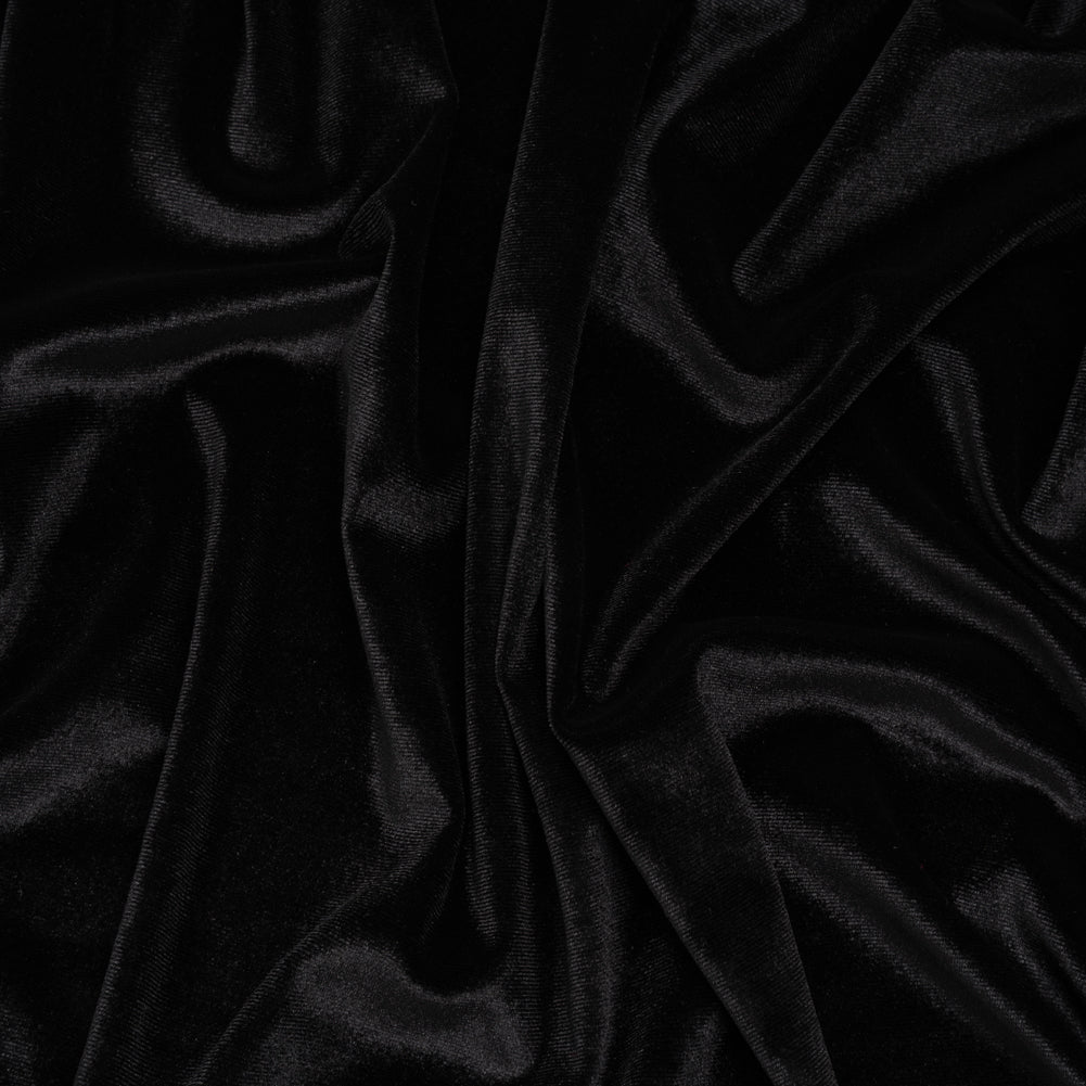 Stretch Polyester Velour - Black - Designer Deadstock