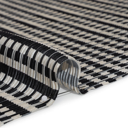 Fine Pleated Polyester Satin - Black and Cream Geometric Stripes - Designer Deadstock