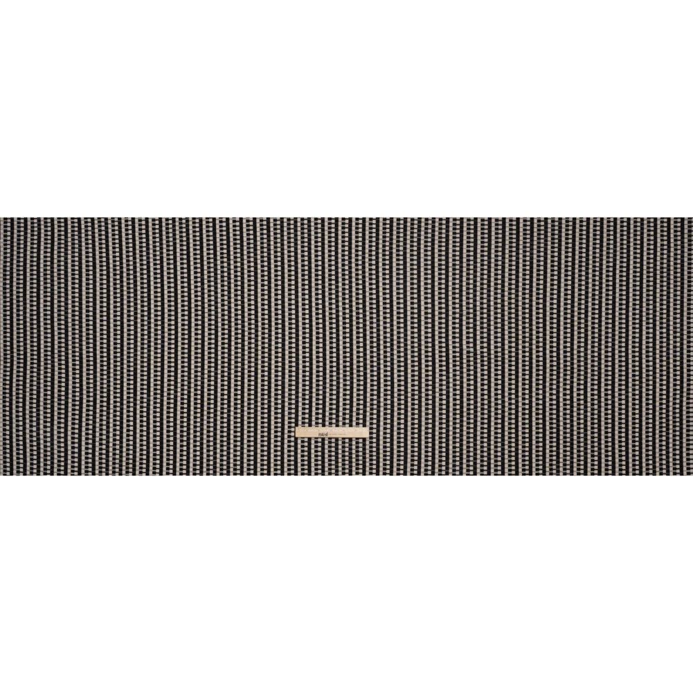 Fine Pleated Polyester Satin - Black and Cream Geometric Stripes - Designer Deadstock - Full