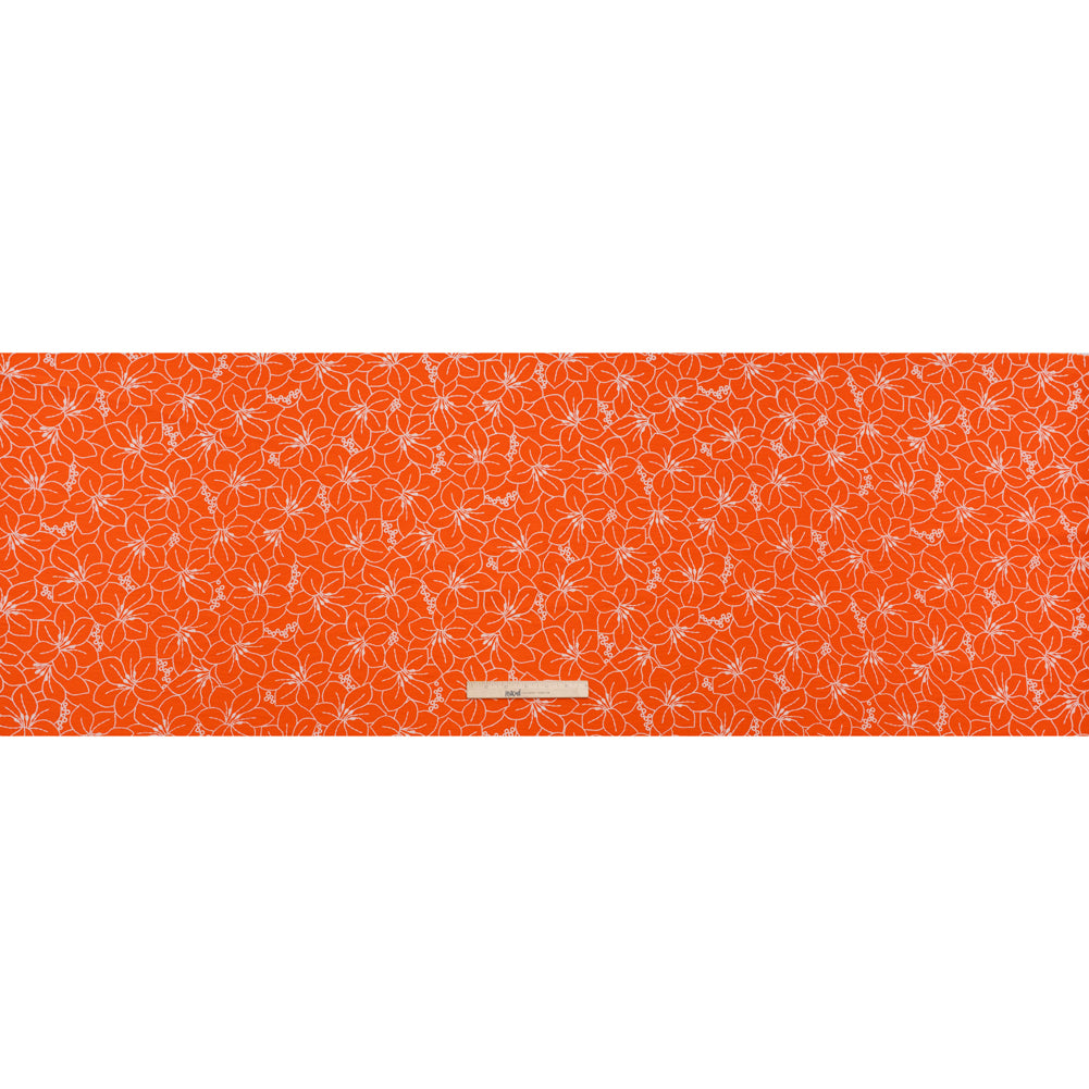 Polyester Crepe with 3D Puffy Print - Orange and White Embroidery Style Hibiscus Floral - Designer Deadstock Full