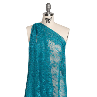 Plisse Lace - Turquoise Floral - Designer Deadstock Folded