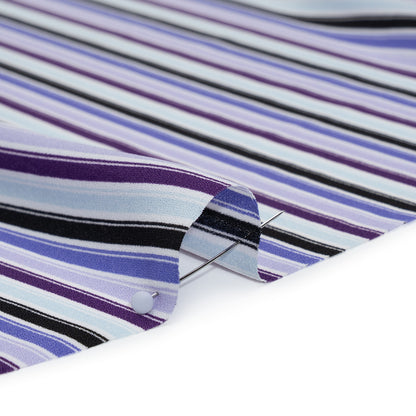 Lightweight Polyester Crepe - Lavender, Aqua and Black Stripes - Designer Deadstock
