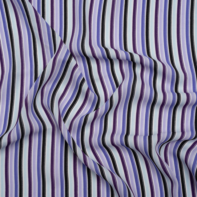 Lightweight Polyester Crepe - Lavender, Aqua and Black Stripes - Designer Deadstock