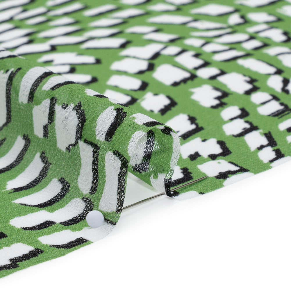 Polyester Chiffon - Grass Green, White and Black Abstract - Designer Deadstock - Detail