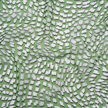 Polyester Chiffon - Grass Green, White and Black Abstract - Designer Deadstock