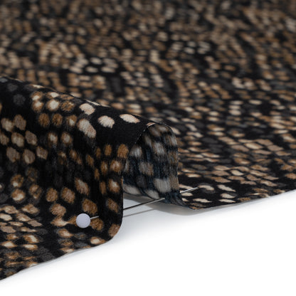 Crinkled Rayon and Nylon Woven - Black and Brown Snakeskin Spots - Designer Deadstock Detail