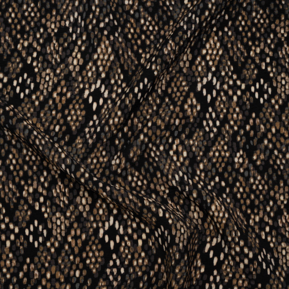 Crinkled Rayon and Nylon Woven - Black and Brown Snakeskin Spots - Designer Deadstock