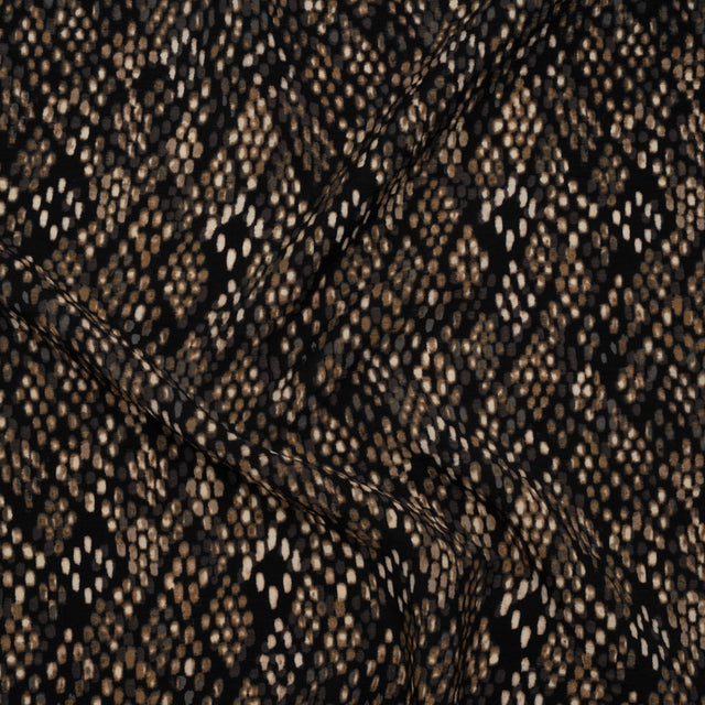 Crinkled Rayon and Nylon Woven - Black and Brown Snakeskin Spots - Designer Deadstock