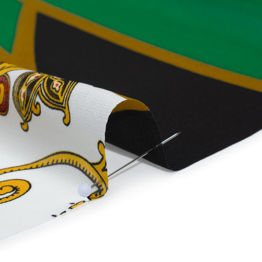 Polyester Chiffon Print - Green, Black and Gold Classical Patchwork - Designer Deadstock - Detail