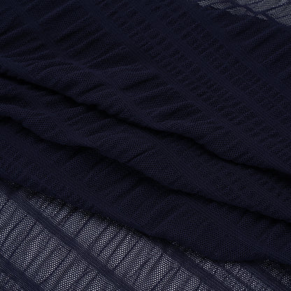 Ruched Stretched Nylon Mesh - Navy Blue Stripes - Designer Deadstock