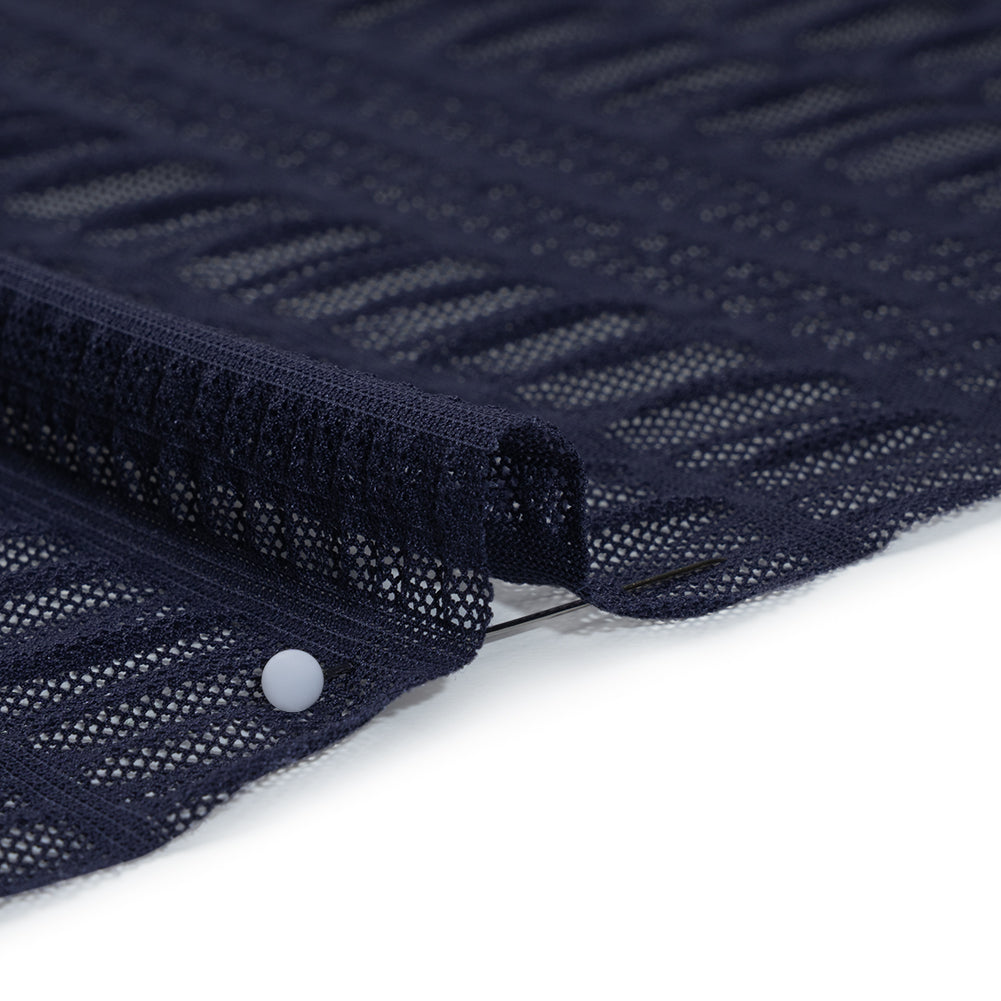 Ruched Stretched Nylon Mesh - Navy Blue Stripes - Designer Deadstock - Detail