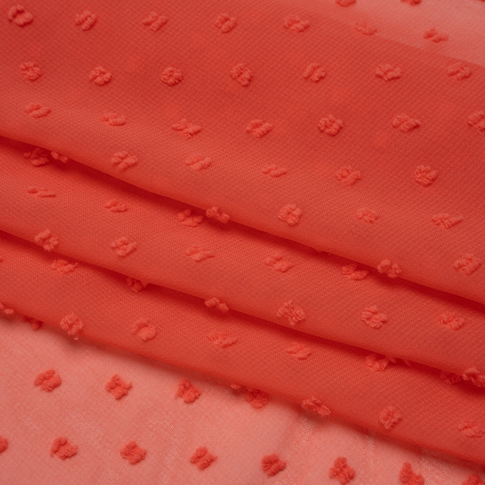 Polyester Swiss Dot Chiffon - Coral Orange Polka Dots - Designer Deadstock