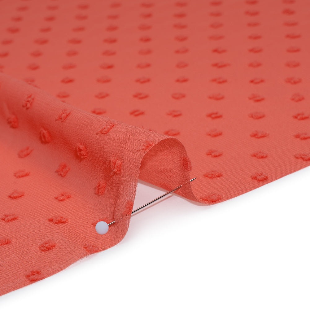 Polyester Swiss Dot Chiffon - Coral Orange Polka Dots - Designer Deadstock