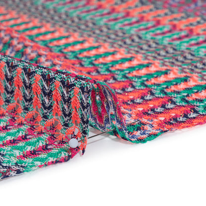 Lacy Sweater Knit with Metallic Accents - Magenta, Neon Orange and Teal Wave Stripes - Designer Deadstock
