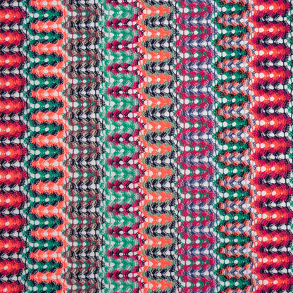 Lacy Sweater Knit with Metallic Accents - Magenta, Neon Orange and Teal Wave Stripes - Designer Deadstock