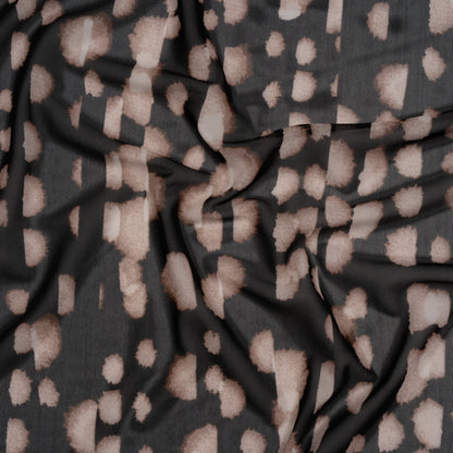 Polyester Stretch Mesh Print - Black, Beige and Cream Abstract Spots - Designer Deadstock Drape