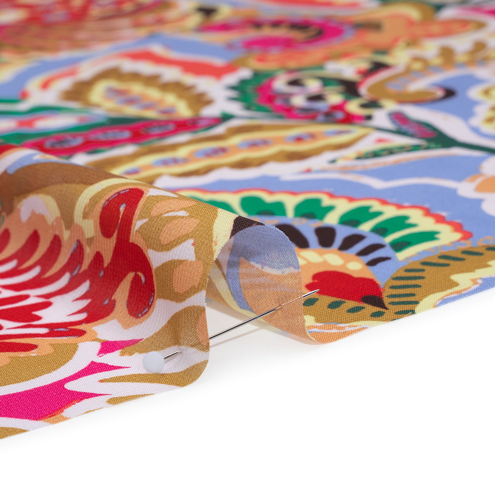 Polyester Chiffon Print - Gold, Green and Pink Whimsical Florals - Designer Deadstock