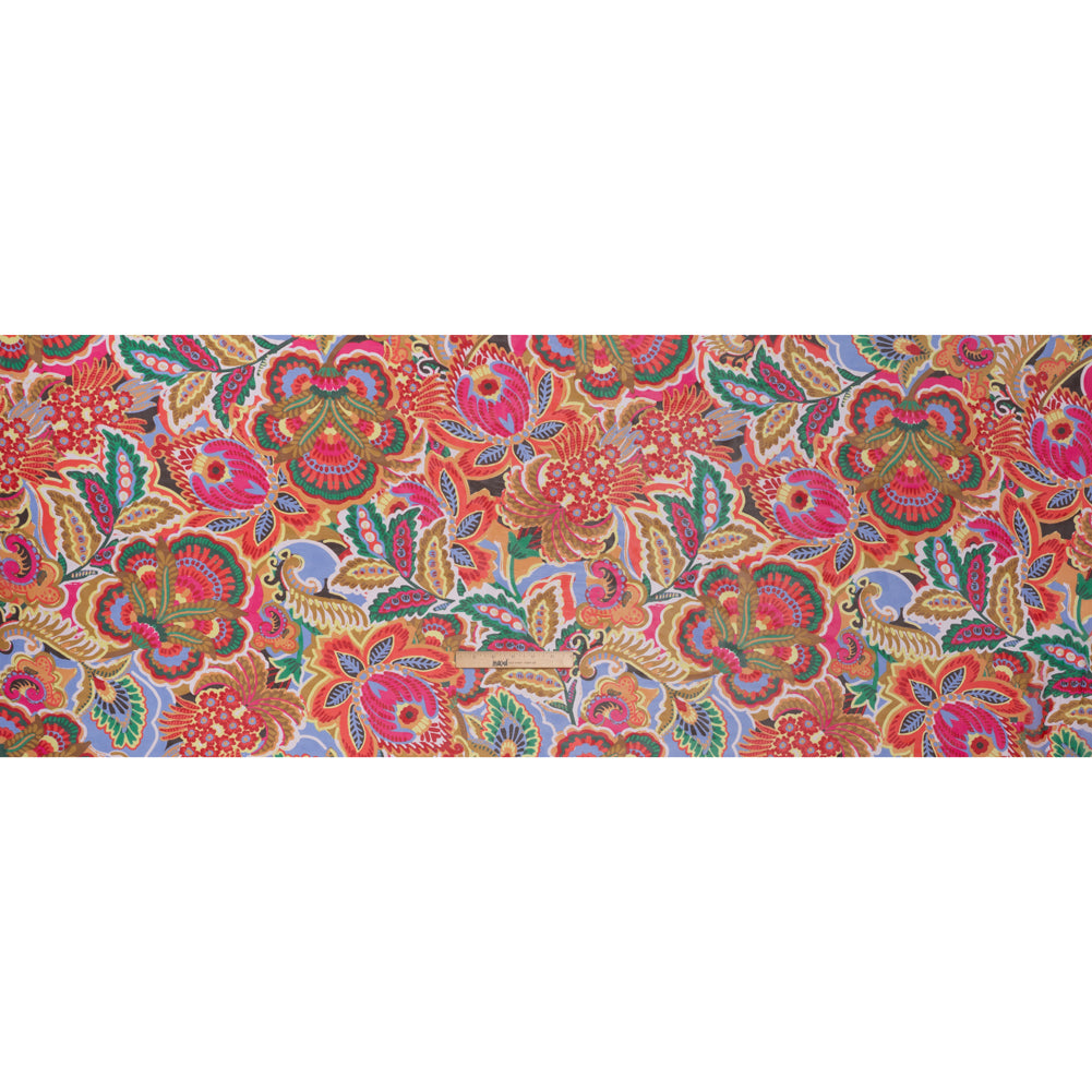 Polyester Chiffon Print - Gold, Green and Pink Whimsical Florals - Designer Deadstock