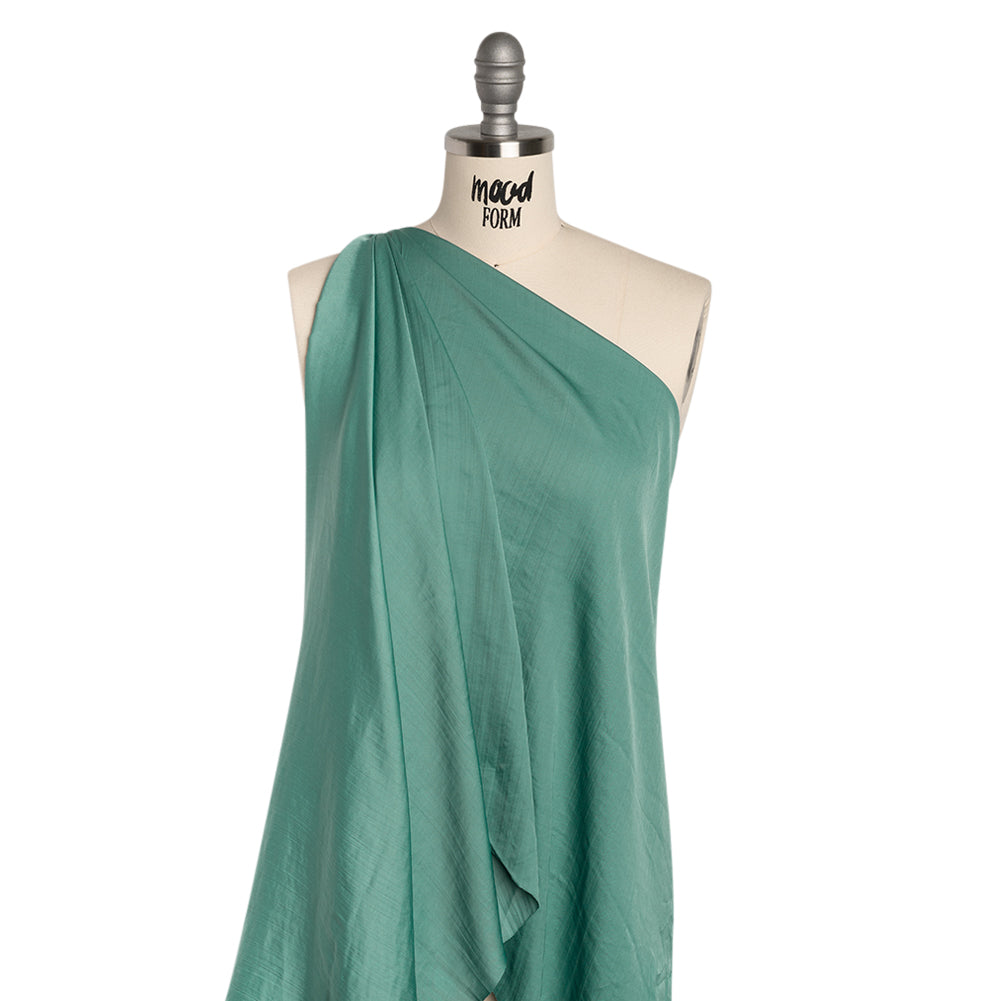 Crinkled Lightweight Polyester Satin - Sea Glass Green - Designer Deadstock Folded