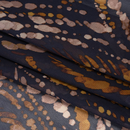 Polyester Chiffon Print - Navy, Brown and Natural Abstracted Animal Spots - Designer Deadstock