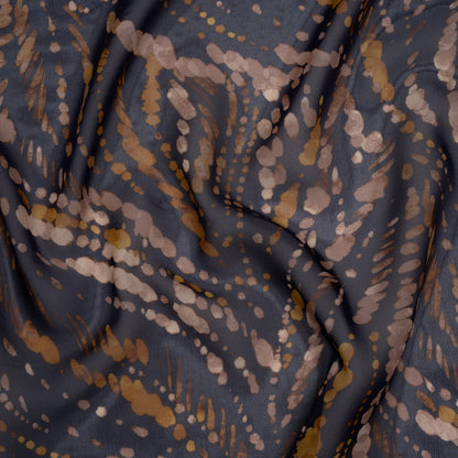 Polyester Chiffon Print - Navy, Brown and Natural Abstracted Animal Spots - Designer Deadstock