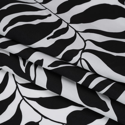 Cotton Poplin - Black and White Abstracted Leaves and Animal Stripes - Designer Deadstock Folded