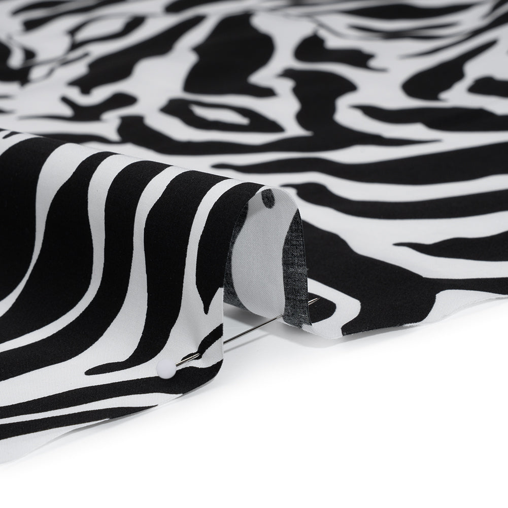 Cotton Poplin - Black and White Abstracted Leaves and Animal Stripes - Designer Deadstock Detail