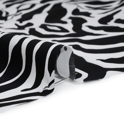 Cotton Poplin - Black and White Abstracted Leaves and Animal Stripes - Designer Deadstock Detail