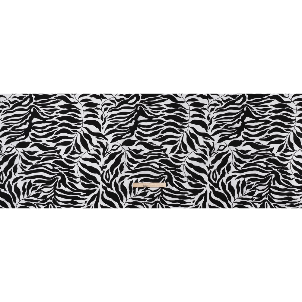 Cotton Poplin - Black and White Abstracted Leaves and Animal Stripes - Designer Deadstock Full