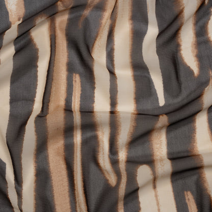 Polyester Stretch Mesh Print - Brown and Beige Painter Animal Stripes - Designer Deadstock