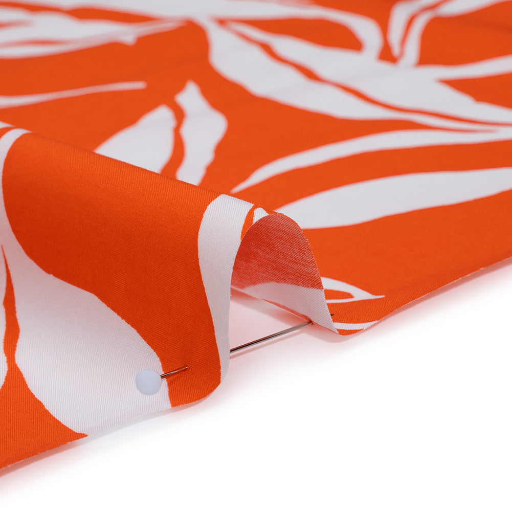 Cotton Poplin Print - Red Orange and White Leaves - Designer Deadstock Full