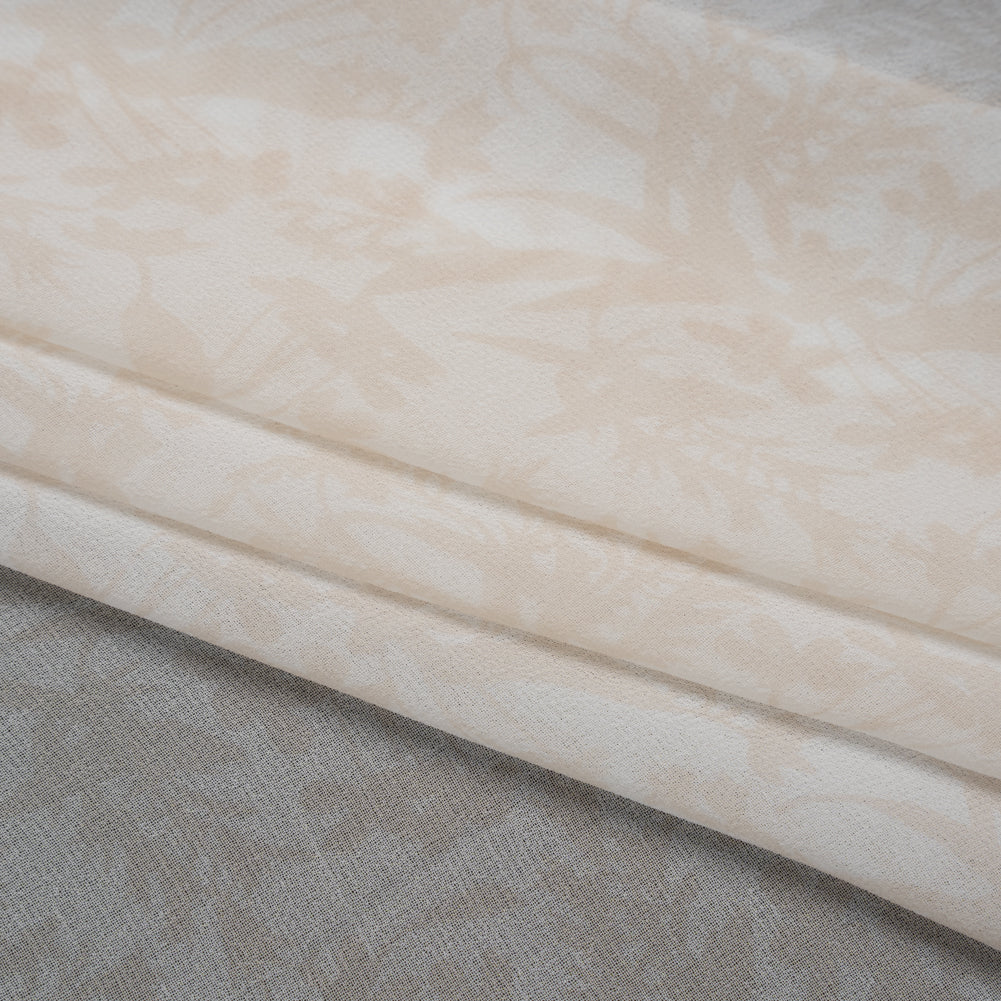 Polyester Chiffon Print - Light Beige and White Delicate Floral Silhouettes - Designer Deadstock - Folded