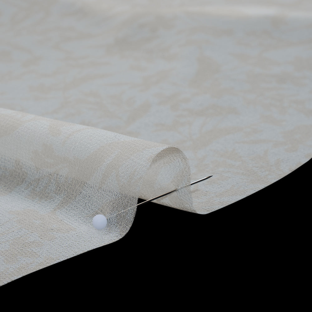 Polyester Chiffon Print - Light Beige and White Delicate Floral Silhouettes - Designer Deadstock - Detail