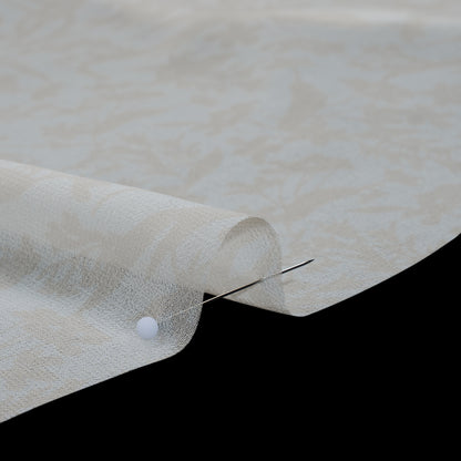 Polyester Chiffon Print - Light Beige and White Delicate Floral Silhouettes - Designer Deadstock