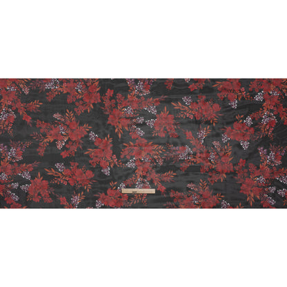 Polyester Chiffon Print - Red, Plum and Black Floral Bunches - Designer Deadstock