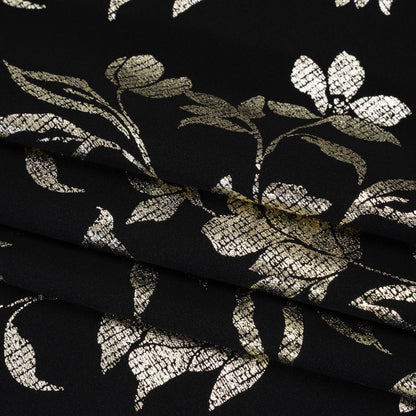 Stretch Polyester Crepe Scuba Knit with Foiled Print - Gold and Black Floral - Designer Deadstock