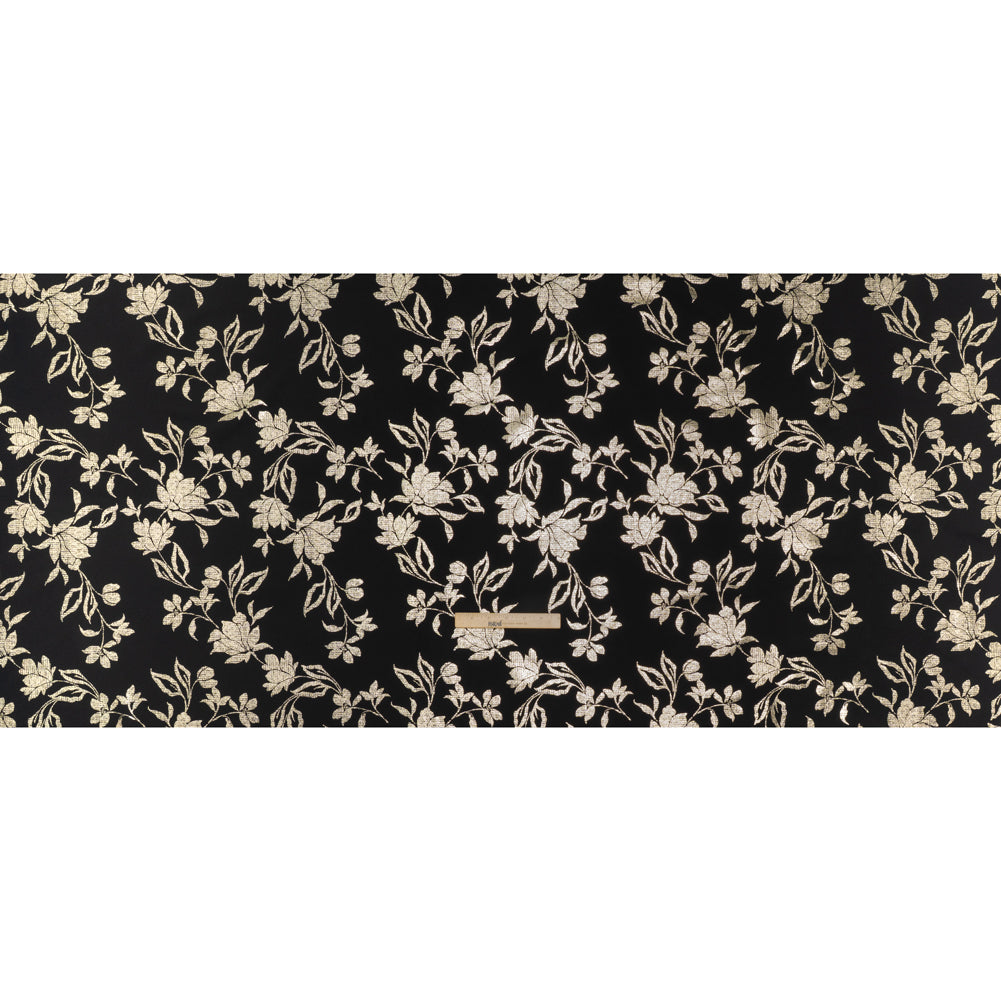 Stretch Polyester Crepe Scuba Knit with Foiled Print - Gold and Black Floral - Designer Deadstock