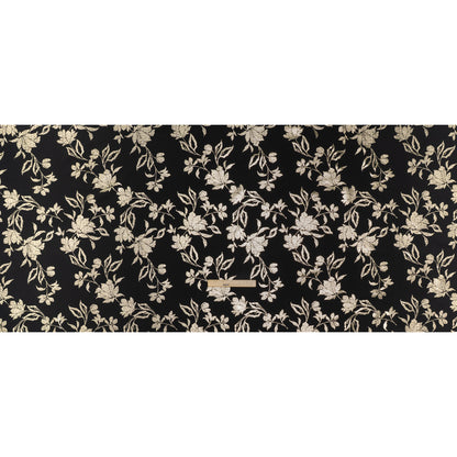 Stretch Polyester Crepe Scuba Knit with Foiled Print - Gold and Black Floral - Designer Deadstock