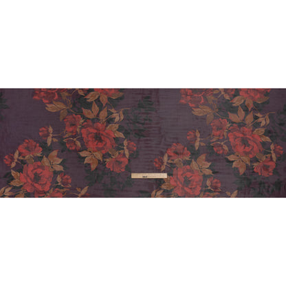 Polyester Chiffon Print - Plum, Red and Tan Floral - Designer Deadstock Full