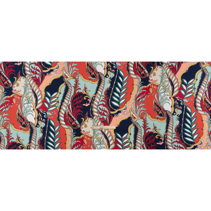 Lightweight Polyester Crepe Print - Peach, Red and Navy Ornate Floral - Designer Deadstock