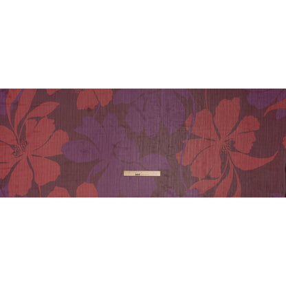Crinkled Polyester Chiffon Print with Metallic Pinstripes - Burgundy, Brick Red and Plum Floral - Designer Deadstock