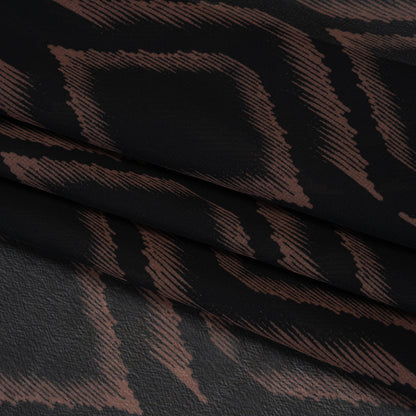 Polyester Chiffon - Black and Tan Ikat Ogees - Designer Deadstock