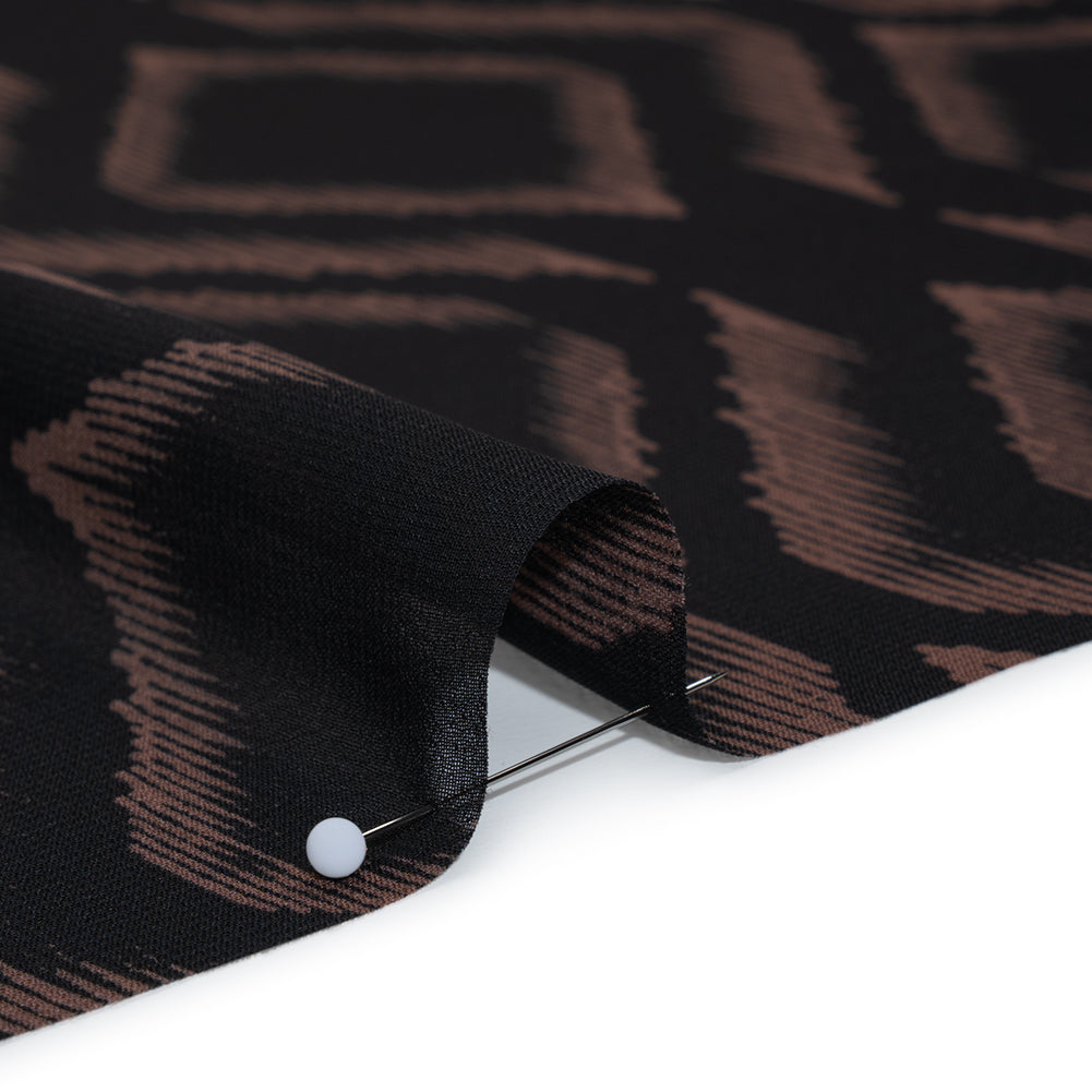 Polyester Chiffon - Black and Tan Ikat Ogees - Designer Deadstock - Detail