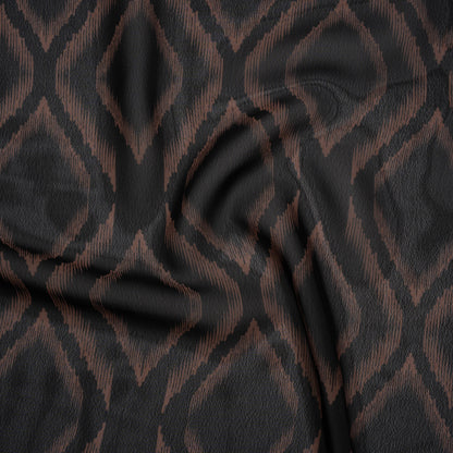 Polyester Chiffon - Black and Tan Ikat Ogees - Designer Deadstock