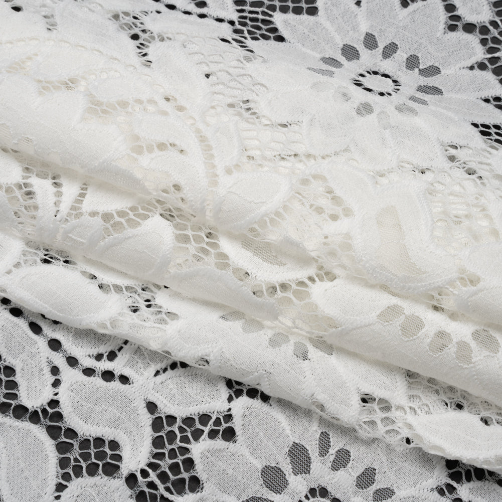 Nylon and Cotton Re-Embroidered Lace - Ivory Floral - Designer Deadstock