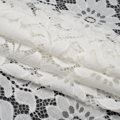 Nylon and Cotton Re-Embroidered Lace - Ivory Floral - Designer Deadstock