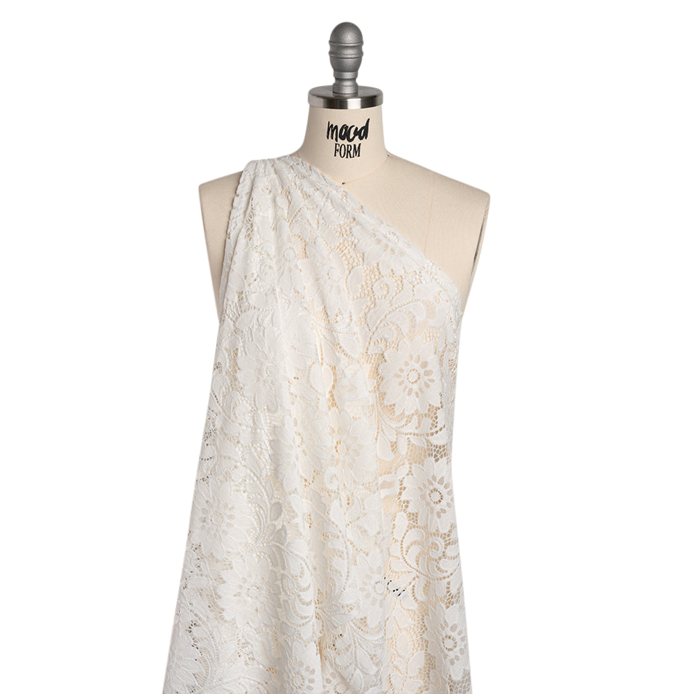 Nylon and Cotton Re-Embroidered Lace - Ivory Floral - Designer Deadstock