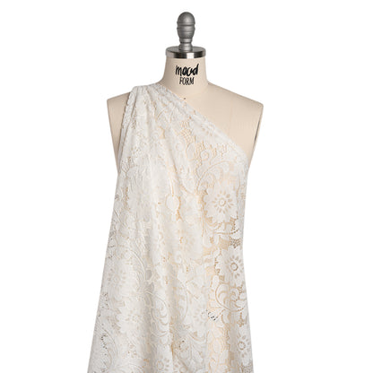 Nylon and Cotton Re-Embroidered Lace - Ivory Floral - Designer Deadstock