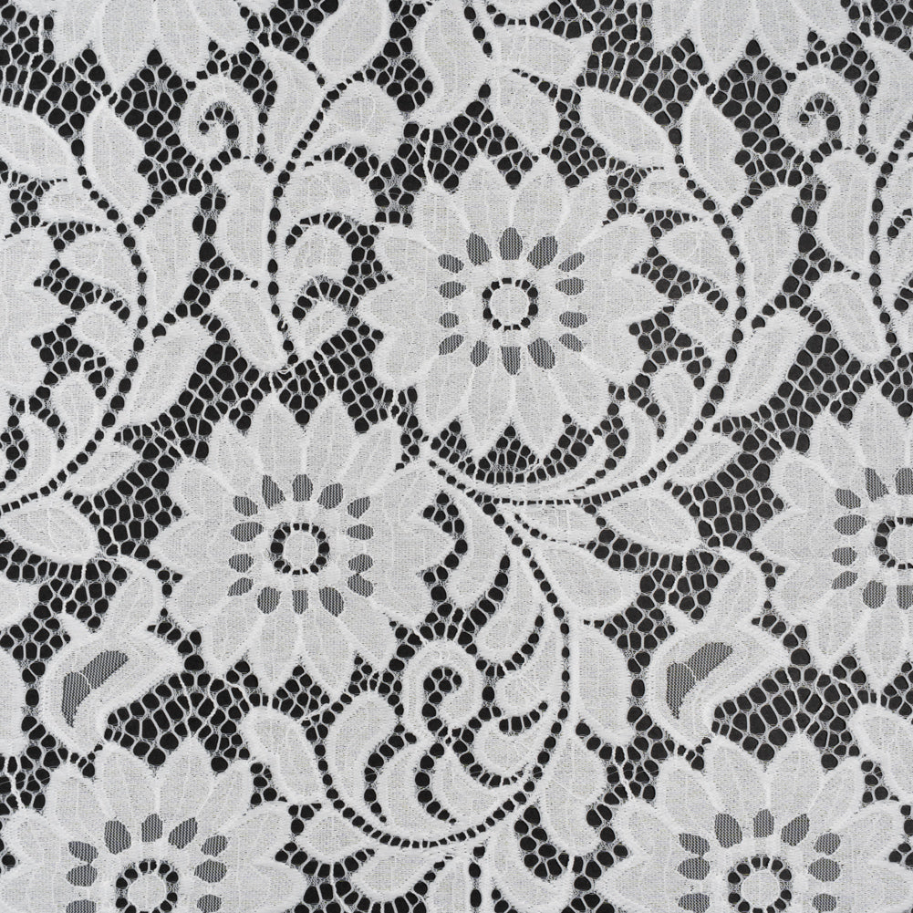 Nylon and Cotton Re-Embroidered Lace - Ivory Floral - Designer Deadstock